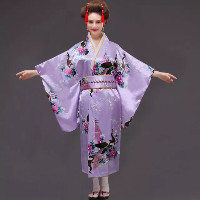 Japanese Women Traditional Kimono Imitation silk Yukata cherry blossom festival