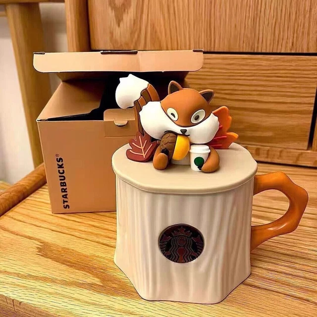 Hot New Starbucks Christmas White Stump Squirrel Cup Ceramic Mug With Orange Lid