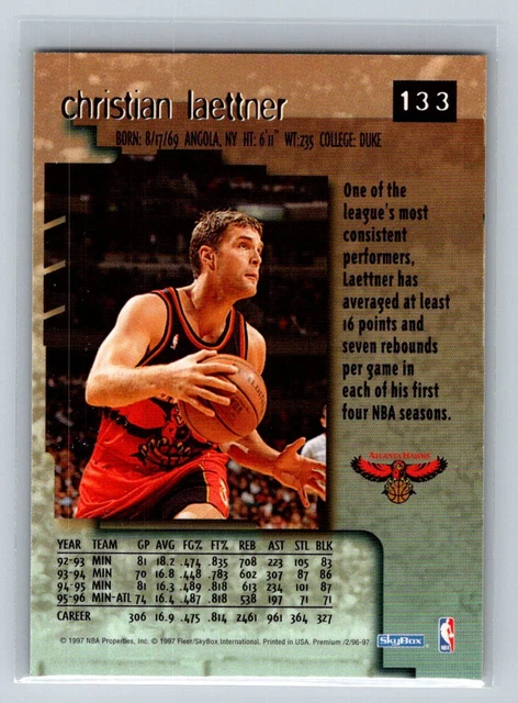 CARTE DE BASKETBALL 1996-97 SkyBox Premium #133 Christian Laettner Atlanta Hawks EUR 1,75