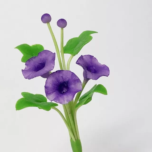 Purple Morning Glory Miniature Flower Dollhouse Handmade Clay Plant Home Decor