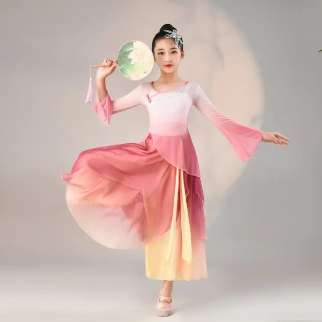Girls Classical Chinese National Dance Costumes Elegant Hanfu Dress Children