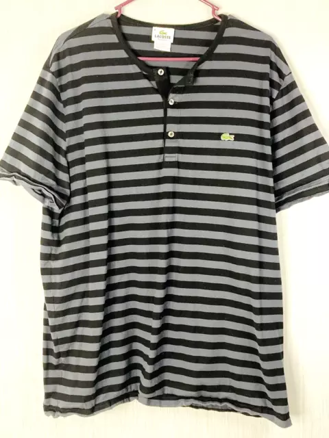 Lacoste Short Sleeve Henley Shirt Men's Size 8 Gray Black Striped