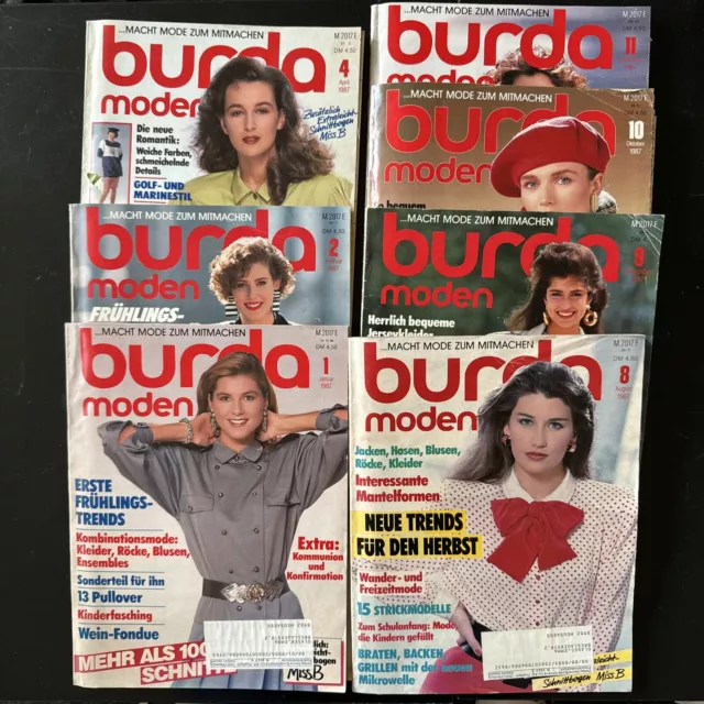 7 burda moden Hefte 1987 typisch bunte und üppige Anleitungen für Damenkleidung