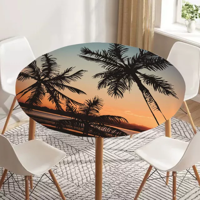 Coconut Tree Tropic iTable Cover Elastic Edged Polyester Tablecloth Round Table