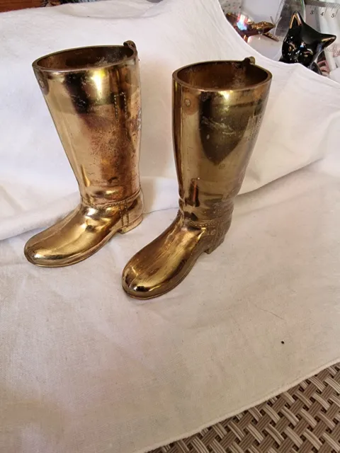 Vintage  Solid Brass Horse Military  Cowboy Pair of Boots 3.5"