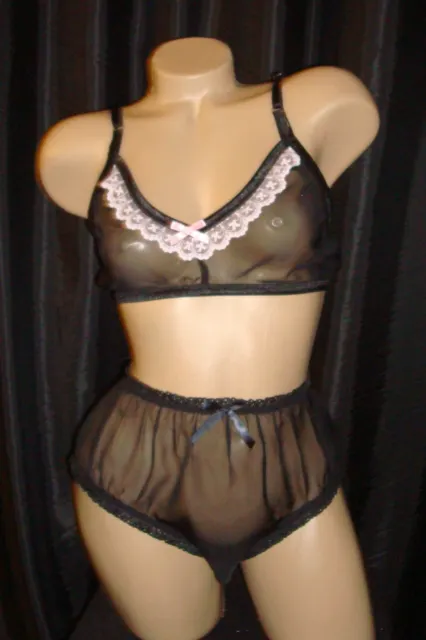 BLACK CHIFFON SISSY Bra & panties for Men Crossdresser - Custom Made $59.95  - PicClick