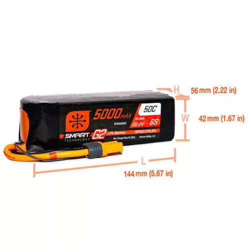 Spektrum Spmx56s50 22.2v 5000mah 6s 50c Smart G2 Lipo Battery : Ic5 2
