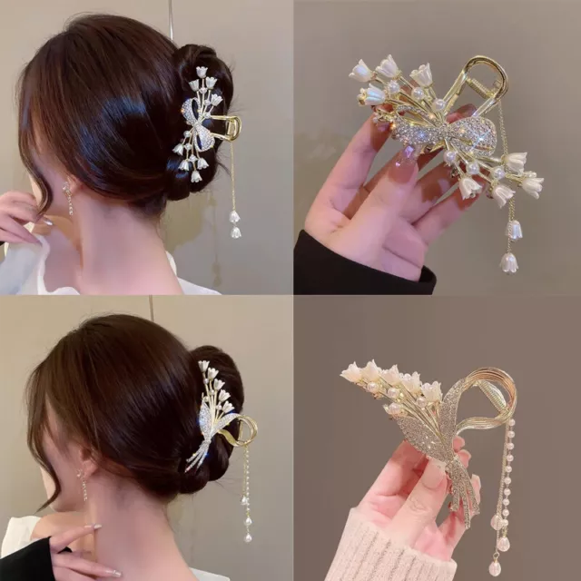 Rhinestone Pearl Butterfly Hair Clip Elegant Girls Hair Claws Hair Accessories 2