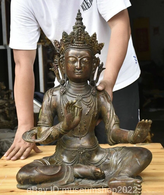 24 " Old Chinese Copper Buddhism Freedom Kwan-yin GuanYin Goddess Buddha Statue