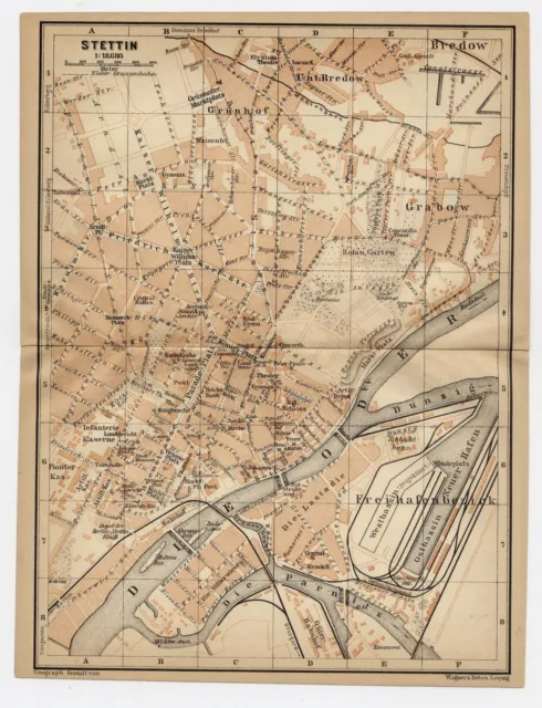 1904 Original Antique Map Of Szczecin Stettin Pomerania Pommern Poland Germany