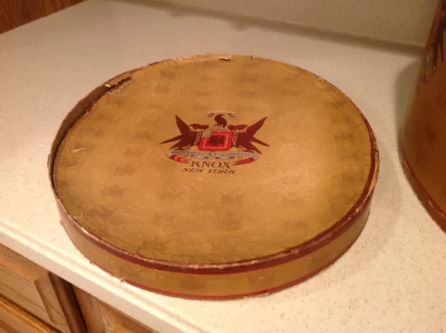 Vintage Oval Knox New York Hat Box Needs Repair Moveo Et Proficio Eagle Graphics 3