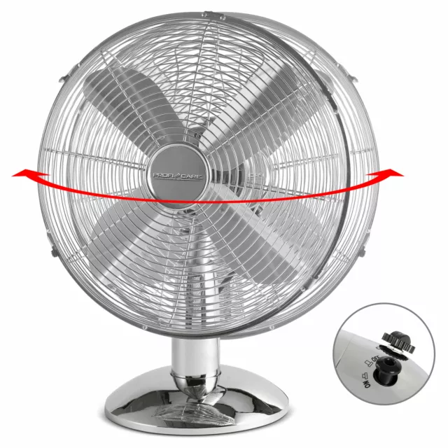 Ventilateur de table, Silencieux Rétro, Ø 25cm, 3 Vitesses Oscillant, Métallique 3