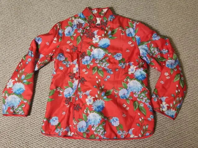 Vintage PEONY BRAND 100% Pure Silk Padded Asian Kimono Jacket Red | Size L