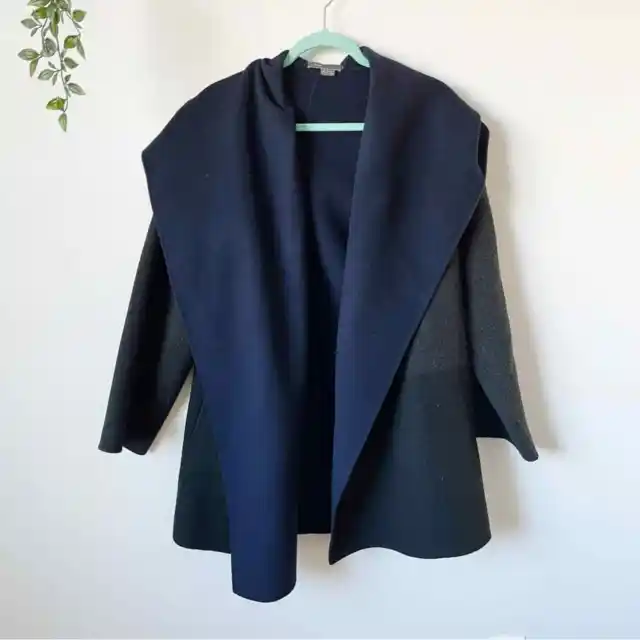 Vince Draped Hooded Coat Navy Blue and Grey Sz S