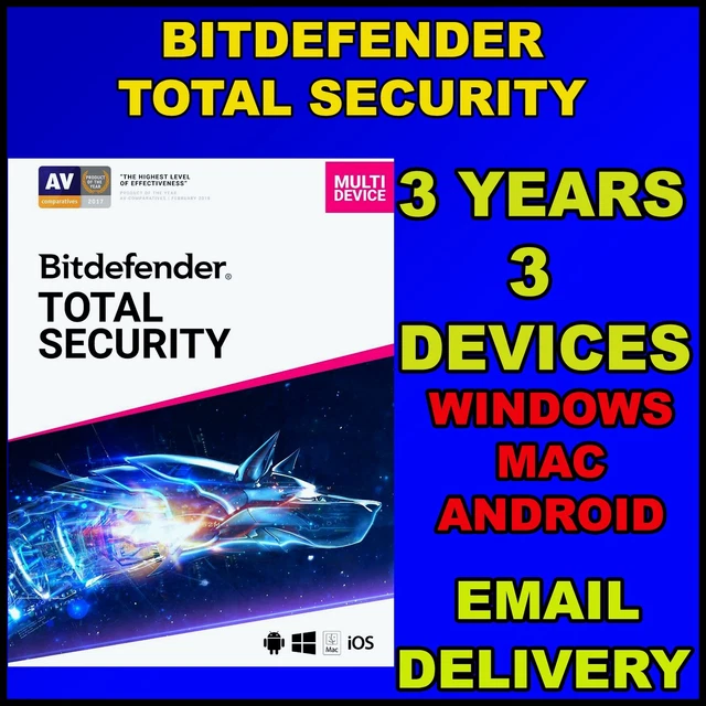 BITDEFENDER TOTAL SECURITY 2024 3 Years 3 Devices Works Globally