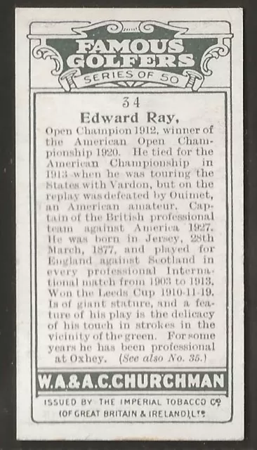 Churchman-Famous Golfers Golf 1927 (Std Size)-#34- Edward Ray 2