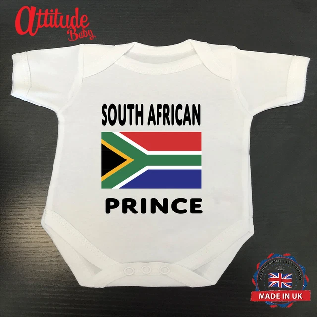 SOUTH AFRICA PLAIN White BabygrowPrintedSouth African PrinceBaby Boy