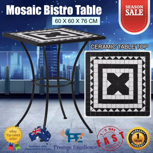 Mosaic Bistro Table 60cm Ceramic Tabletop Outdoor Garden Balcony Pool Side Table