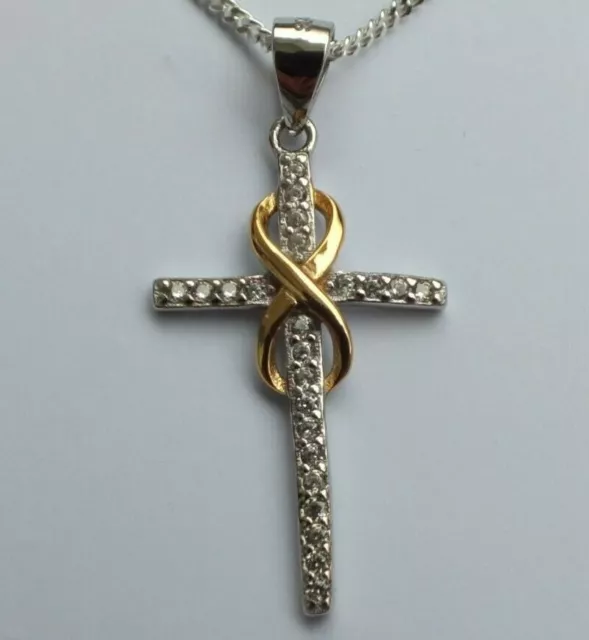 Damen Infinity Mädchen Kinder Kommunion Kreuz Kette Gold vg. Anhänger Silber 925