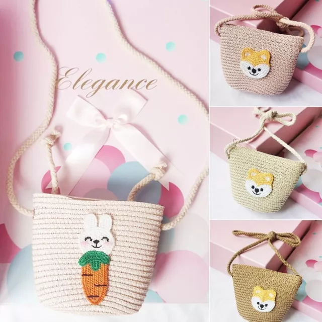 Handmade Straw Shoulder Bags Cute Beach Handbags  Kids Girls