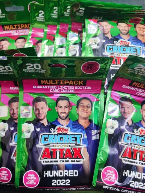 12 x Cricket Attax The Hundred 2022 Multipack Topps India 20 cartes par paquet