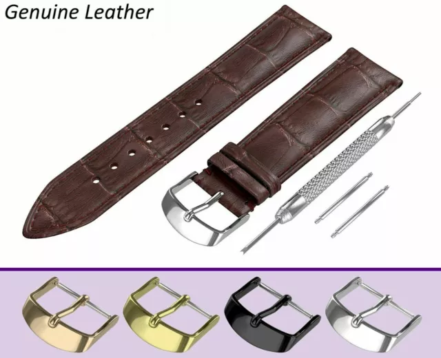 For BULOVA Dark Brown Genuine Leather Watch Strap Band for Buckle Clasp 18-24mm