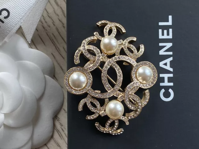 NIB 100%AUTH Chanel 18B Crystal CC White Faux Pearl Dangling Earrings Silver  HDW