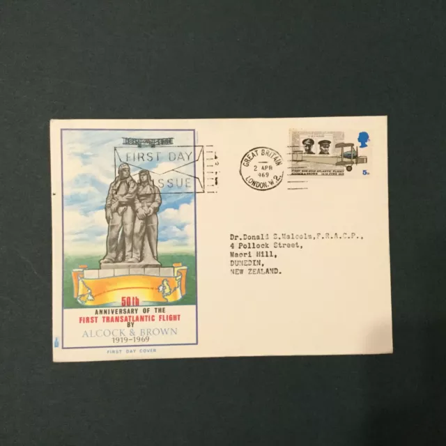 GB 1969 Alcock+Brown FDC, Philart brand ,London W2 slogan FDI (GBFDC208~)