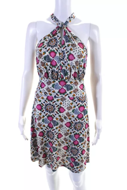 Nieves Lavi Womens Pink Silk Floral Print Halter Sleeveless Shift Dress Size 2