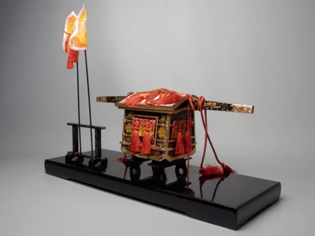 Japanese Vtg Hina Ningyo Doll Ornament Man Power Carriage Kago Palanquin Wood Nr