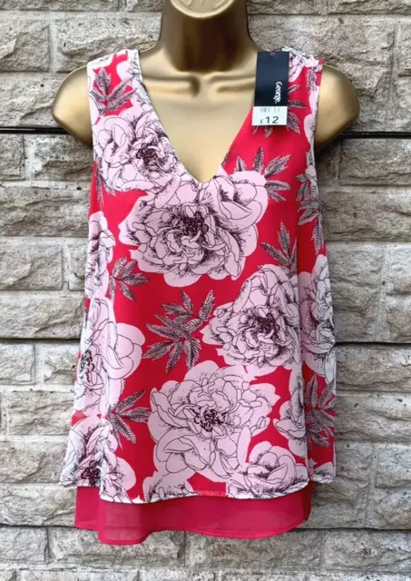 Blusa Top de Verano Nueva Etiqueta £12 Damas George Rosa Floral Sin Mangas Reino Unido 10