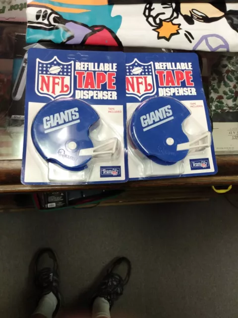 2-New York Giants NFL Refillable Tape Dispenser Helmet Custom Sports 1985 NOS