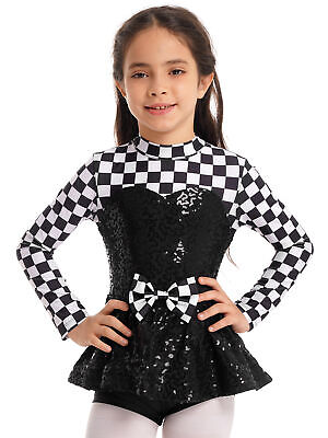 Mädchen Kinder Pailletten Checkerboard bedruckter Overall  Halloween Kostüm Rock