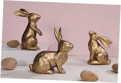 WONDROUS' DECO Resin Dark Gold Easter Bunny Figurines, Small Set of 3 Gold-1