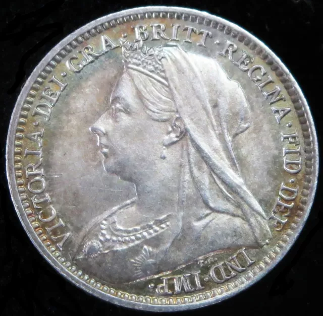 1896 Silver Great Britain 3 Pence Queen Victoria Mint State Coin