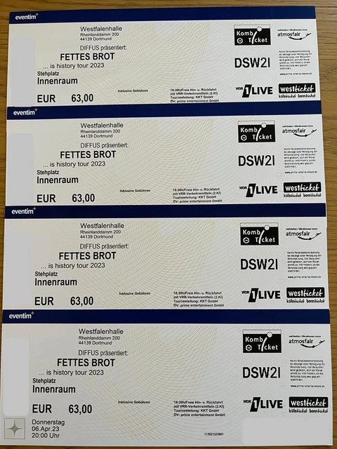 Tickets + Fettes Brot Dortmund + 6.04.23 Westfallenhalle + Stehplatz Innenraum