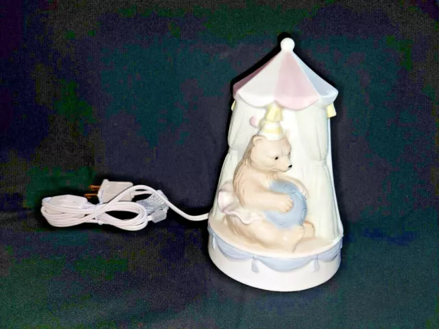 Vintage Circus Tent Bear Baby Nursery Night Light Lamp Glazed Porcelain