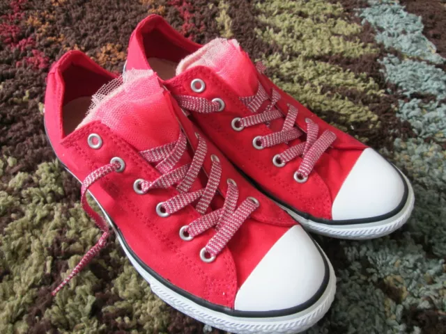 CONVERSE ALL STAR Juniors Girls Shoes Fuchsia Pink SZ 6 w Ruffle