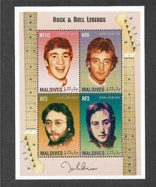 John Lennon-Beatles-mnh postage stamp sheet-Maldives -Rock-Pop Music