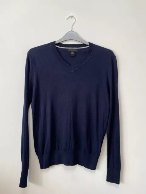 Maglione da uomo Banana Republic 55% seta 45% lino collo a V blu navy taglia S