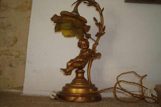 Ancienne Lampe/thurible Domestique En Bronze Avec Crochet Et Coupe En Verre - Années 30-40 - Pièce Grecque/russe - 377g 68cm