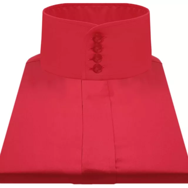 Red Occasion Dress Shirt Mens High Band Chinese Mandarin Collar Hidden Placket