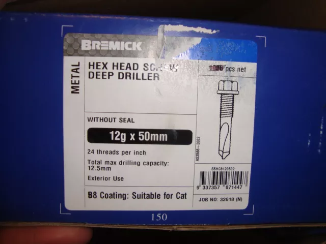 Hex Head Screw  DEEP DRILLER 12g X 50mm B8,Bremick free post Tek Screw