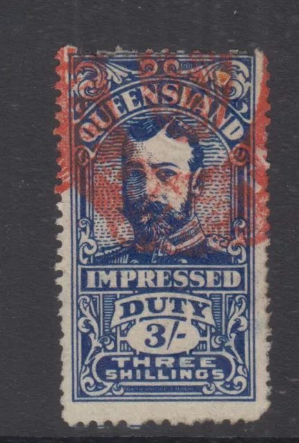 QUEENSLAND 1920 3/- Dark Blue GV IMPRESSED DUTY -Revenue-  FU