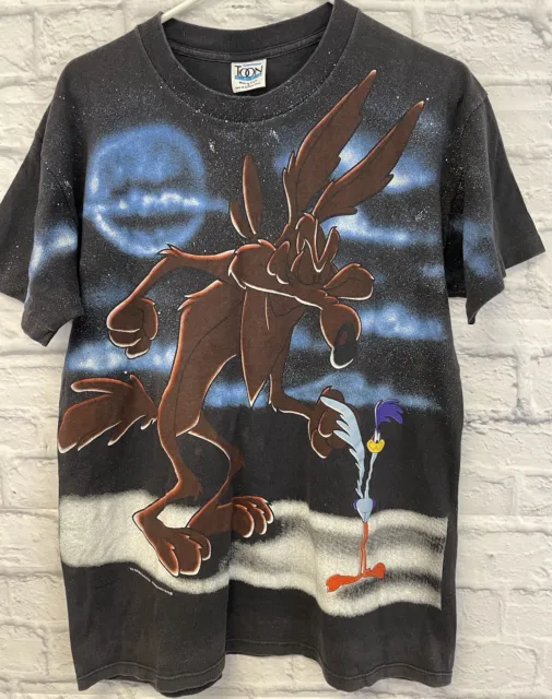 VTG 1994 WILE E Coyote Looney Tunes tee shirt large All Over Print road ...
