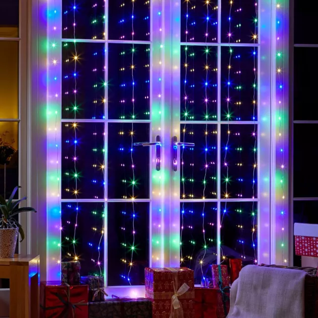 2m X 1.6m Noël Multicolore LED Multi Fonction Prise En Fenêtre Rideau Lumières