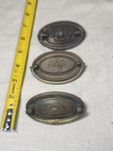 3 Vintage Metal (1 is brass, 2 are stamped) Bail Pull Drawer pulls- 3 inch.