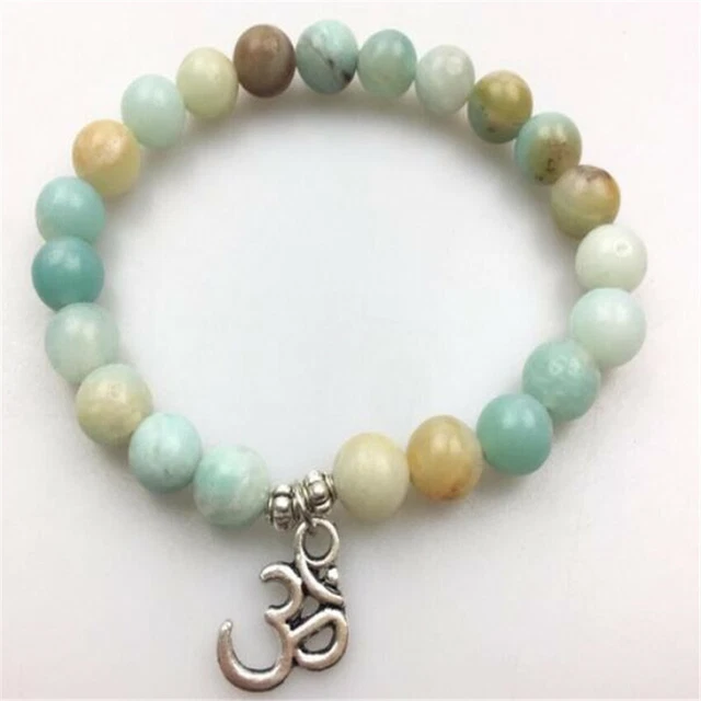 8mm Amazonite Gemstone Mala Stretchy Bracelet 7.5 inches Sutra Energy Chakras