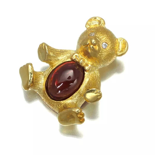 Garnet 2.5ct Diamond Textured Bear Pendant 18K 750 Yellow Gold