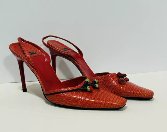 Casadei High Heels Red Leather Vero Cuoio Slingback Italian 4” Stiletto Size 8